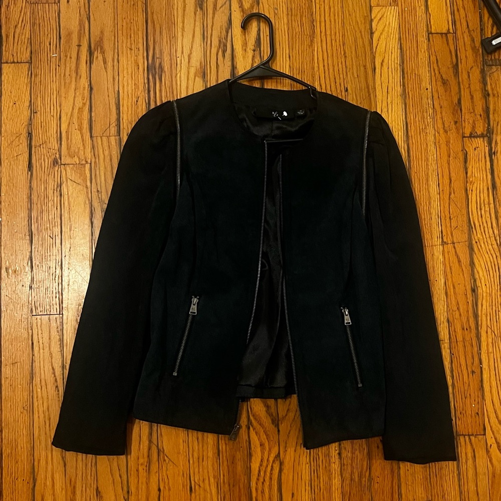 Rachel Zoe Black suede Women's Blazer with Zip Details